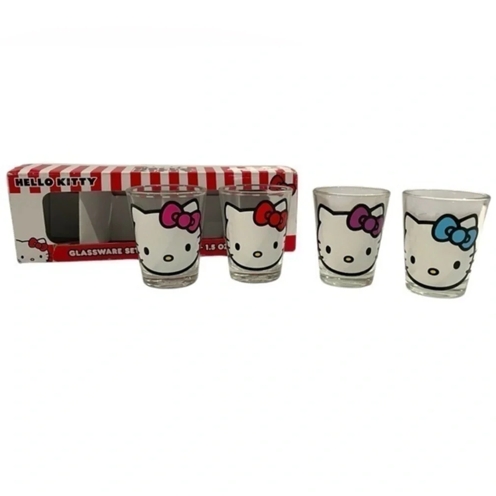 Sanrio Hello Kitty Rainbow Glassware Set of 4 - 1.5 oz Shot Glasses Bow Glass